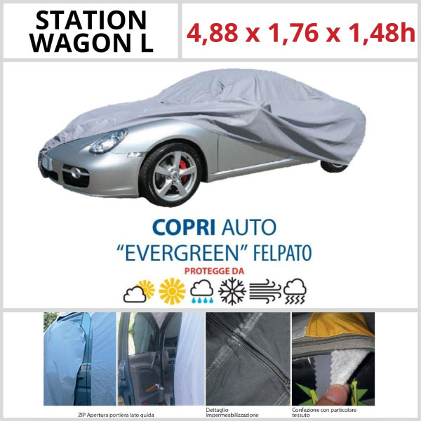 Copriauto Station Wagon L - 4,88 X 1,76 X 1,48H - Felpato In Materiale Speciale Con Zip Portiera Lato Guida
