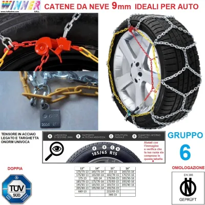 Catene Da Neve A Rombo 9Mm Gruppo 6 (Vedi Img) Doppia Omologazione! Tensore Acciaio!