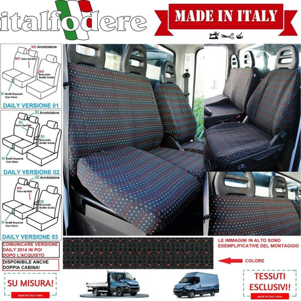 Fodere Coprisedili Su Misura COMPATIBILI CON Daily 7 POSTI Dal 2014 In Poi Fodera Foderine Complete ANTRACITE