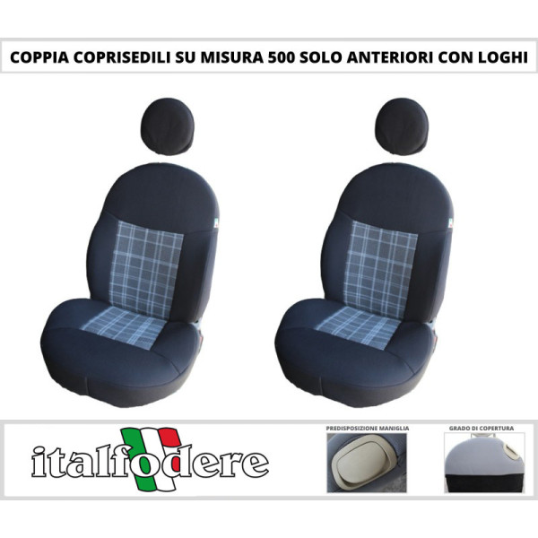 Pair of Specific Seat Covers for 500 Front Only, TARTAN / BLACK
